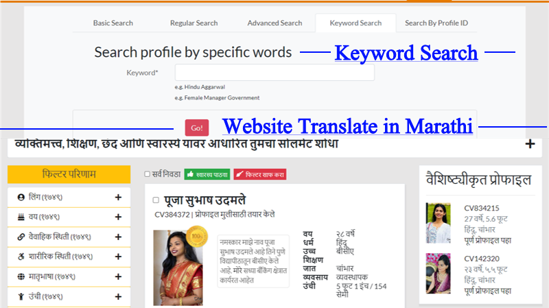 Keyword Search & Website translate in Marathi